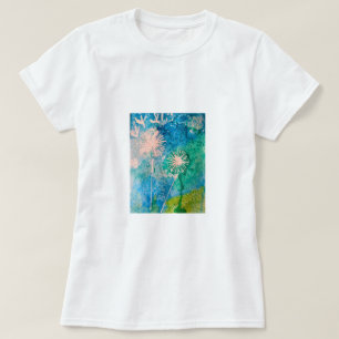 Camiseta Pintura em aquarela de dente-de-leão abstrato azul