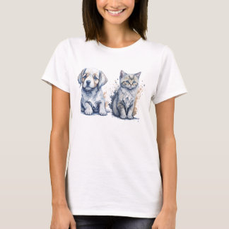 Camiseta Pintura em aquarela de uma sopapata e um gatinho