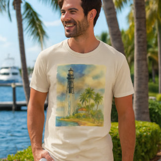 Camiseta Pintura em Aquarela Farol de Hillsboro Inlet Flóri
