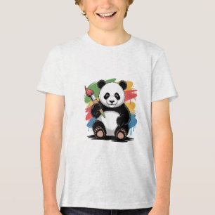 Camiseta Pintura em Panda Bonita com Arte Colorida Backgrou