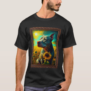 Camiseta Pintura em Pitbull Flor de Girassol Mãe Mulheres F
