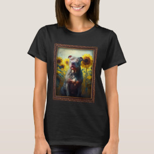 Camiseta Pintura em Pitbull Flor de Girassol Mãe Mulheres F