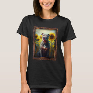 Camiseta Pintura em Pitbull Flor de Girassol Mãe Mulheres F