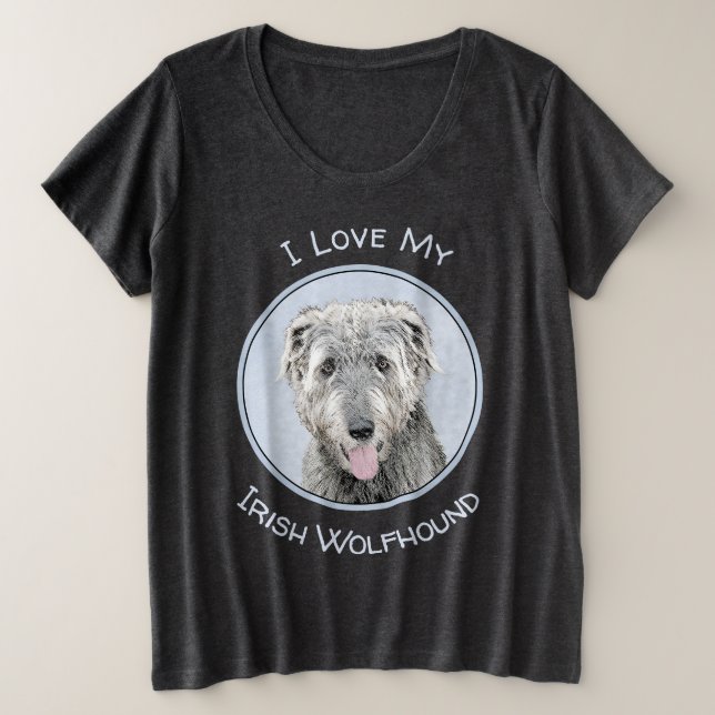 Camiseta Pintura em Wolfhound Irlandês - Arte em Cachorro O (Frente do Design)