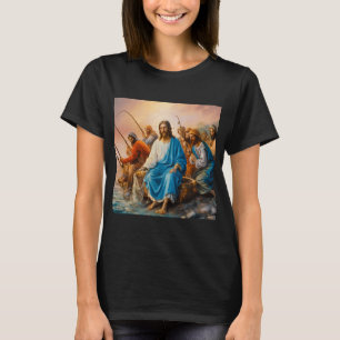 Camiseta Pintura engraçada de Jesus pescando com seus apóst