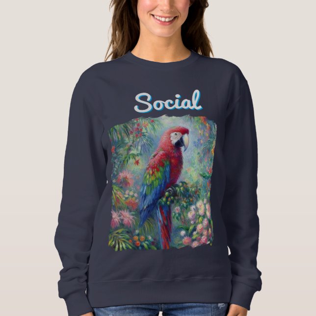 Camiseta Pintura Floral da Selva de Pássaros Sociais (Frente)