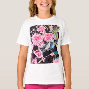 Camiseta Pintura Floral de Flores de Aquarela Rosa