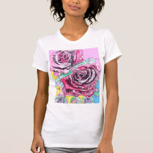 Camiseta Pintura Floral de Flores Rosadas Aquarela Rosa Ver