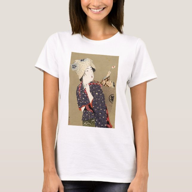 Camiseta Pintura japonesa. Mulher com bebê C. 1909 (Frente)