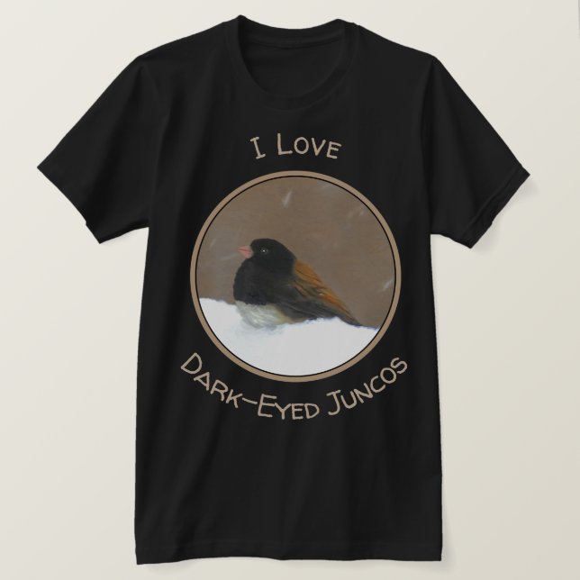 Camiseta Pintura Junco De Olhos Escuros - Arte De Pássaro O (Frente do Design)
