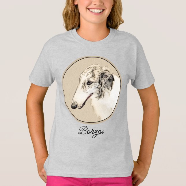 Camiseta Pintura Original de Cachorro Borzoi (Silver Brindl (Frente)