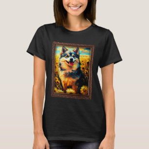 Camiseta Pintura Pomsky Girassol Flor Mamãe Mulheres Floral