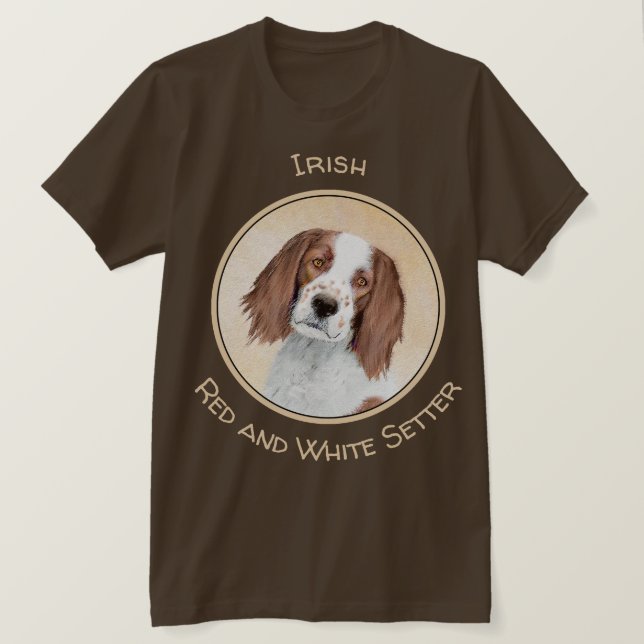 Camiseta Pintura Setter Vermelho e Branco Irlandês - Arte O (Frente do Design)