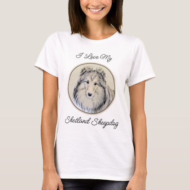 Camiseta Pintura Shetland Sheepdog - Arte Cachorreira Origi (Frente)
