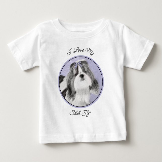 Camiseta Pintura Shih Tzu - Arte Cachorosa Original (Frente)