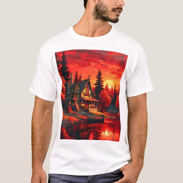 Camiseta Pintura solar com algodão e lago-66633 (Frente)