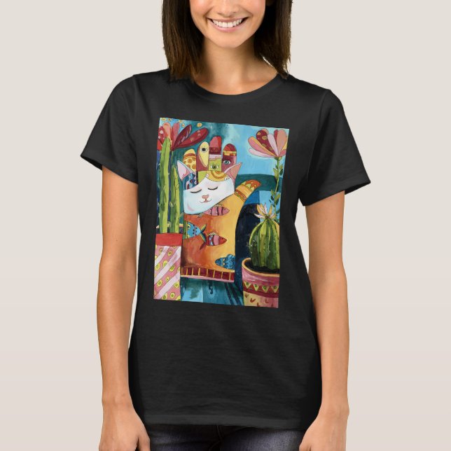 Camiseta Pintura Talismã de Gato Hamsa (Frente)