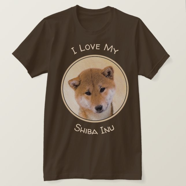 Camiseta Pintura (vermelha) de Shiba Inu - arte original do (Frente do Design)