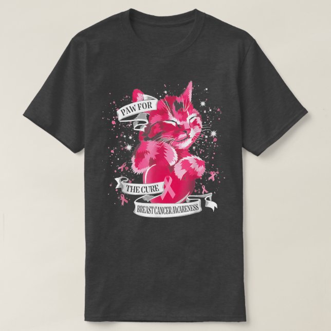 Camiseta Pinturas De Gato Para O Rosa De Consciência Do Can (Frente do Design)