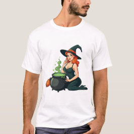 Camiseta Pinup Witch Halloween Cauldron Art Retro Design