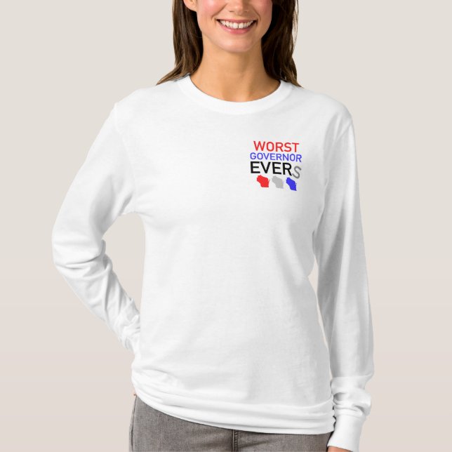 Camiseta Pior Governador Evers - Mulher de Longa Folha T (Frente)