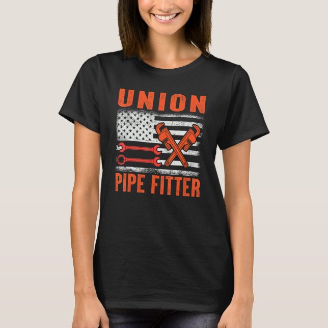 Camiseta Pipefitter American Flag Union Pipefitter Design (Frente)
