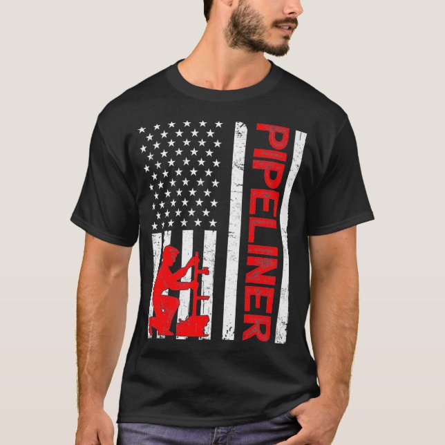 Camiseta Pipeliner Vintage American Flag Pipeline Welder Pr (Frente)