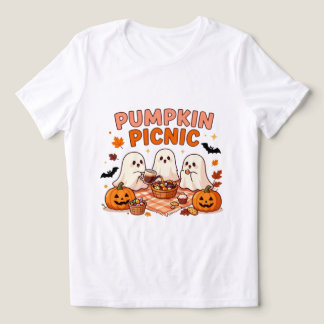 Camiseta Piquenique de Abóbora Fantasma Fofo de Halloween