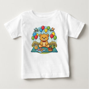 Camiseta Piquenique do Urso Teddy Sorridente com Mel e Bisc
