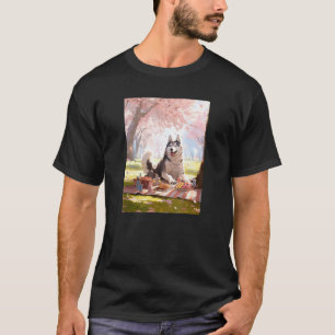 Camiseta Piquenique Engraçado do Husky Flor de Cerejeira Ca