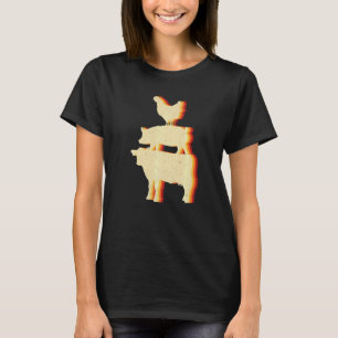 Camiseta Pirâmide de Animais de Fazenda Galinha Porco e Vac