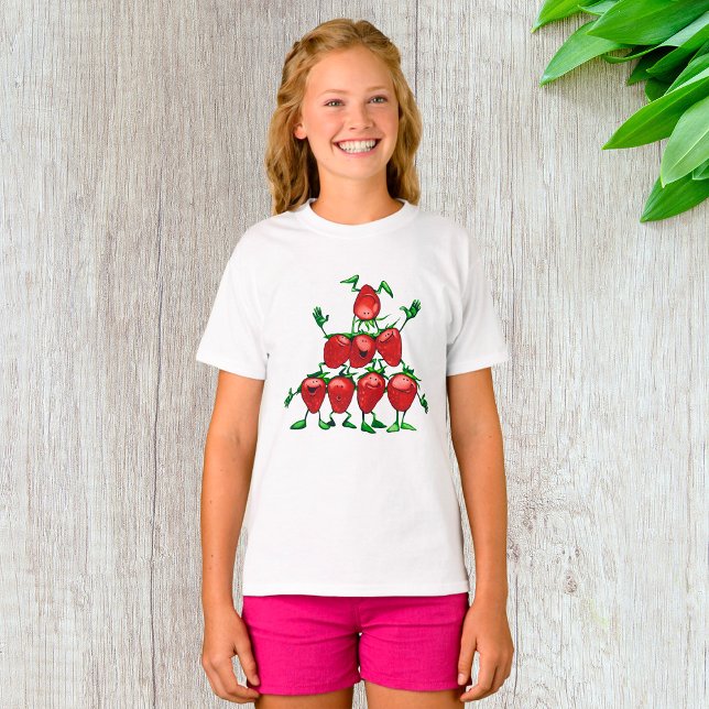 Camiseta Pirâmide de Frutas da Feliz Família do Morango (Criador carregado)