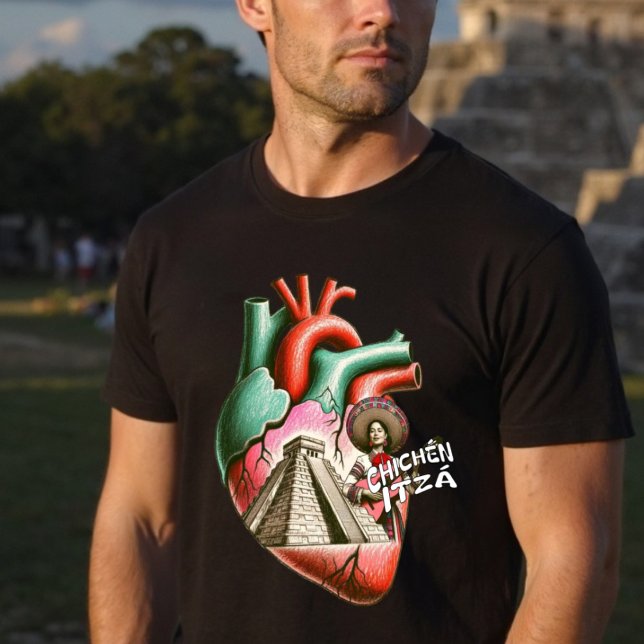 Camiseta Pirâmide Maia de Chichén Itzá Coração Anatômico (Chichén Itzá Mayan Pyramid Anatomical Heart T-Shirt)