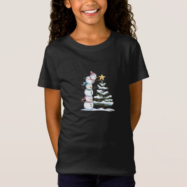 Camiseta "Pirâmide Snowman Decorando a Árvore de Natal" (Frente)