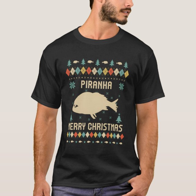 Camiseta Piranha Funny Ugly Sweater Retro Para Chris (Frente)