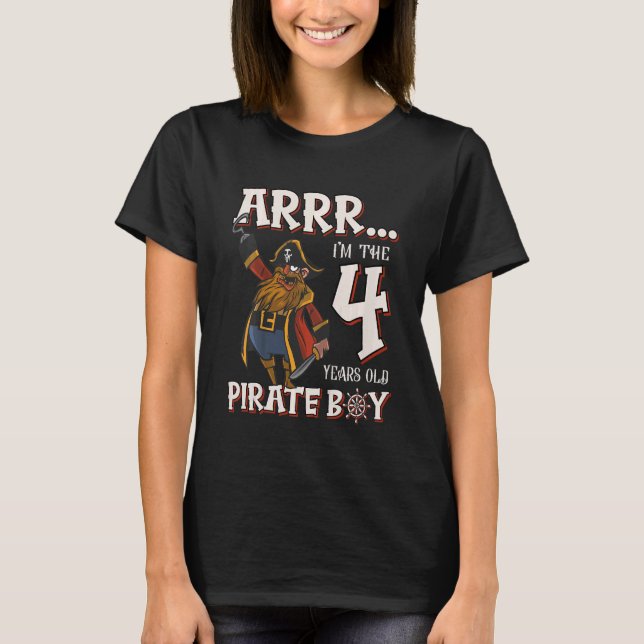 Camiseta Pirata aniversário de criança de 4 anos pirata (Frente)