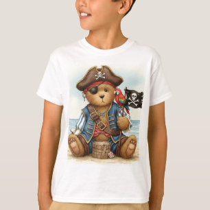 Camiseta Pirata com papagaio, Ursinho e Jolly Roger por Nat