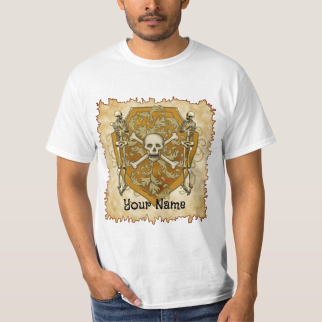 Camiseta Pirata Crânio Escudo (Frente)