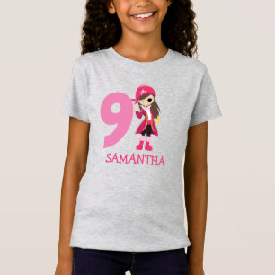 Camiseta Pirata da Festa de aniversário GIRL 9.º Nome T-Shi