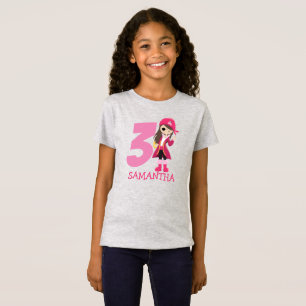 Camiseta Pirata de Festa de aniversário rosa-GIRL 3º Nome T