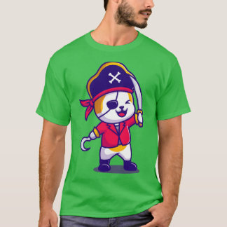 Camiseta Pirata De Gato Bonito Com Cartoon De Espada