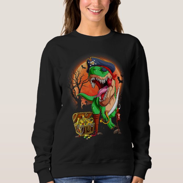 Camiseta Pirata Dinossauro Rex Jackolantern Assustador de H (Frente)