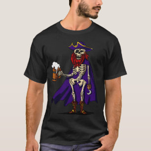 Camiseta Pirata Esqueleto Bebendo Cerveja