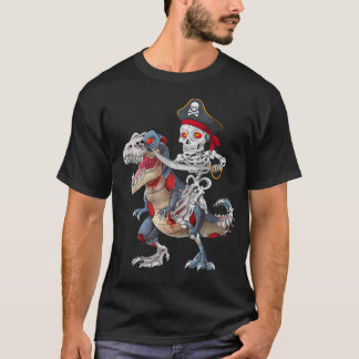 Camiseta Pirata Esqueleto Montando Dinossauro Zumbi Hallowe