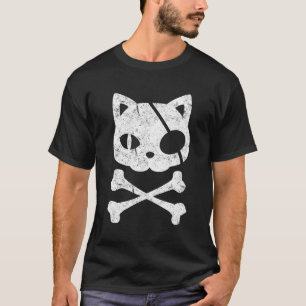 Camiseta Pirata Gatinha Halloween Crânio Cruzado Ossos
