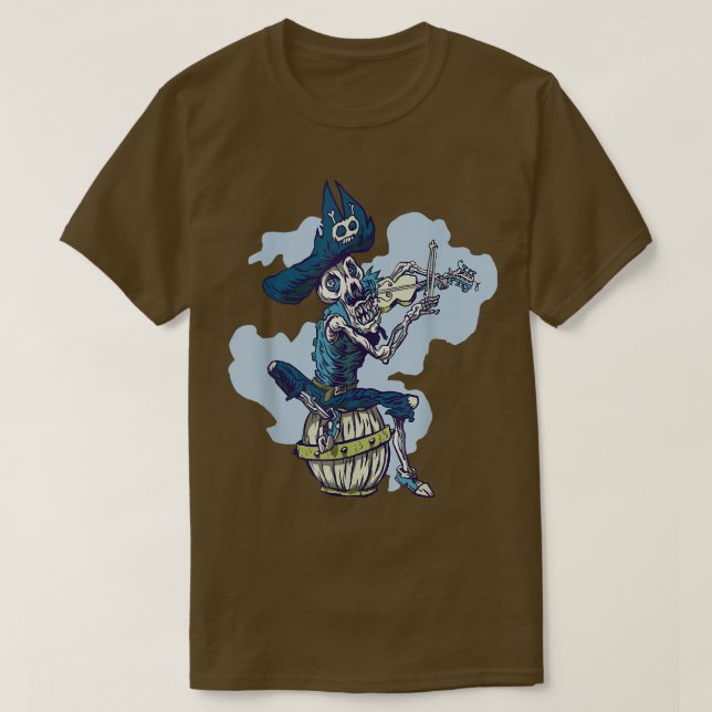 Camiseta Pirata Skeleton Skull Power Music Reproduz Violino (Frente do Design)