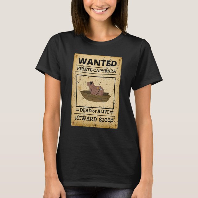Camiseta Pirate Capybara Wanted Poster Capybara For Kids (Frente)