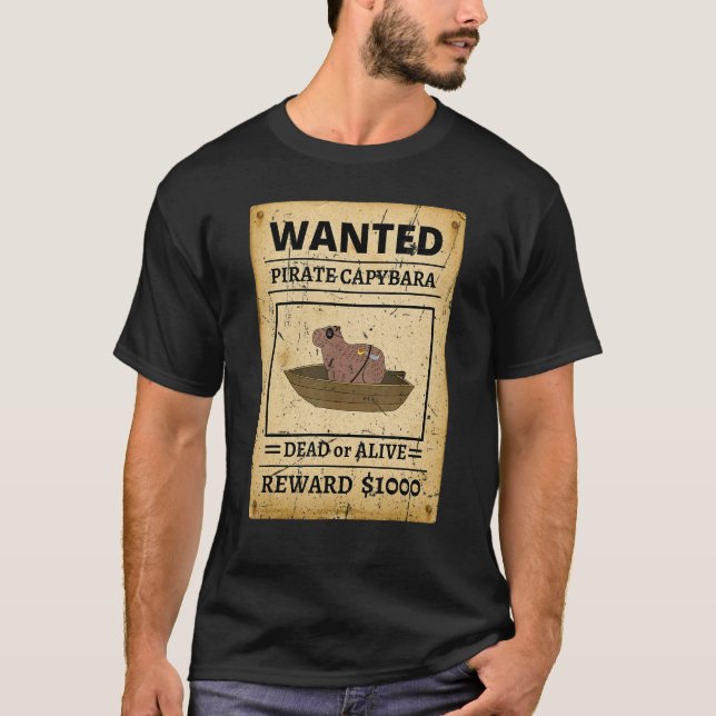 Camiseta Pirate Capybara Wanted Poster Capybara For Kids (Frente)