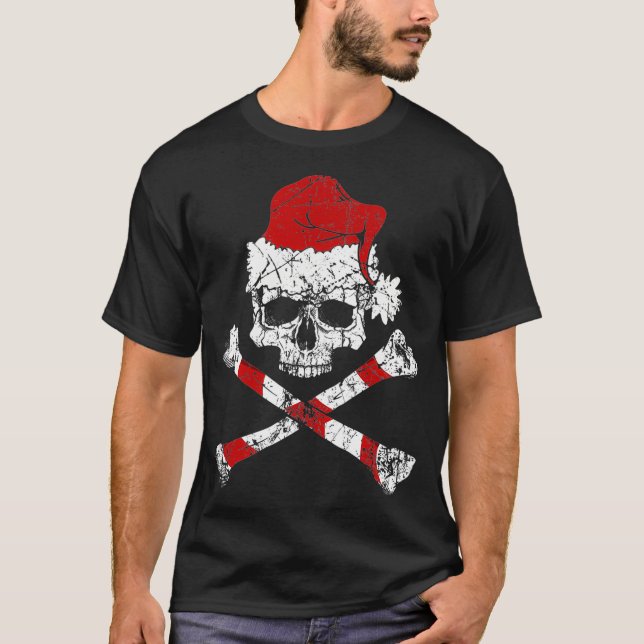Camiseta Pirate Christmas Jolly Roger Santa Hat (Frente)