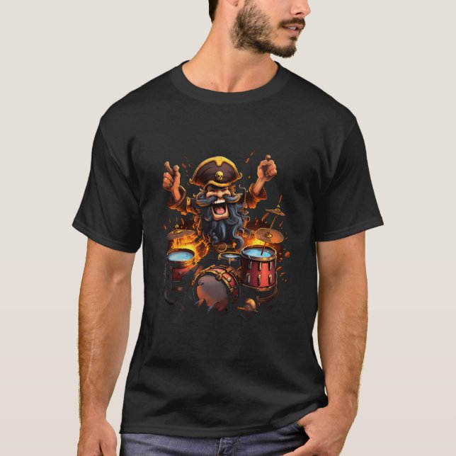 Camiseta Pirate Jogando Drummer Drummer Engraçado (Frente)